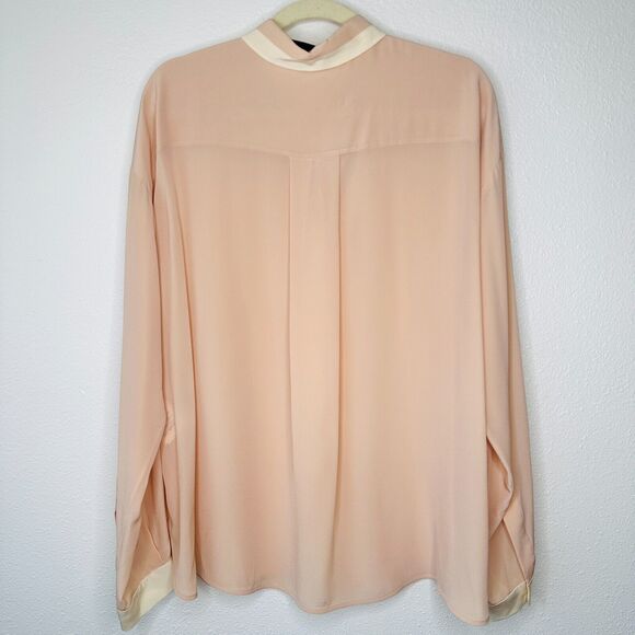 Stella McCartney Light Peach Silk Blouse Cream on Collar Button Placket Cuffs 42 - Picture 4 of 12